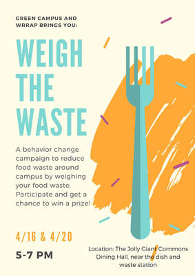 Flyer for Weigh the Waste at the J during Earth Week, April 16 & 20, 2018