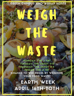 Flyer for Weigh the Waste at the J and the Depot throughout Earth Week, April 16-20, 2018